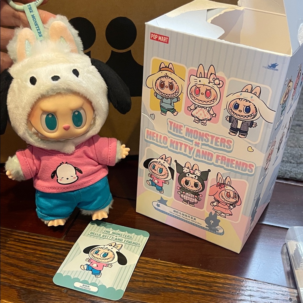 Pop Mart Kids Plush Toy with Pink and Blue Outfit Pochacco
